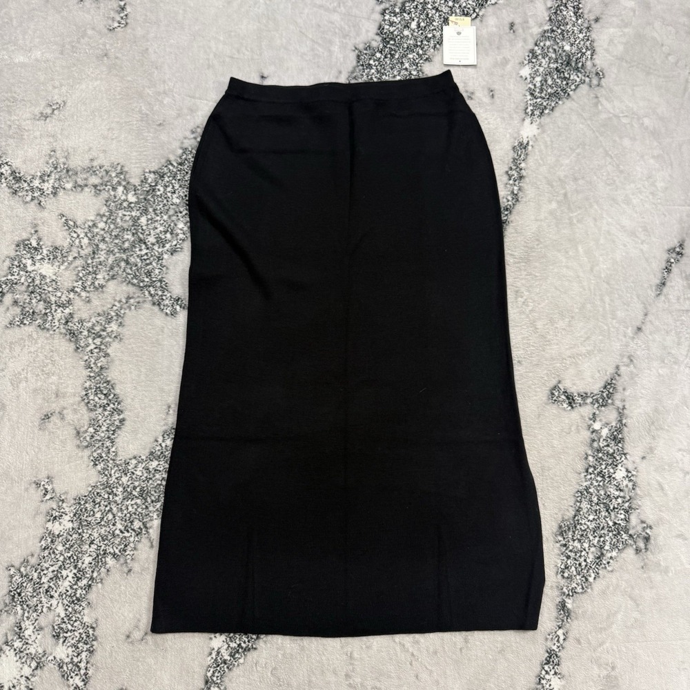 NWT Lord & Taylor Merino Wool Pencil Skirt Womens L Black Knit Woolmark UK
